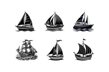 Sailing boat silhouette set 04