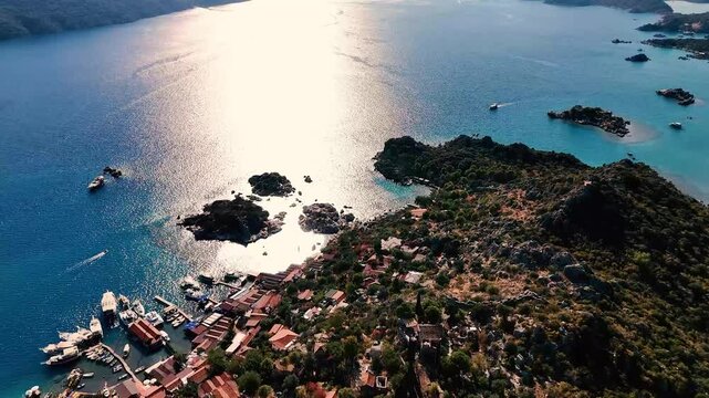 Kekova Island in the Summer Season Drone Video, Mediterranean Sea Kalekoy Kekova, Demre Antalya, Turkiye (Turkey)