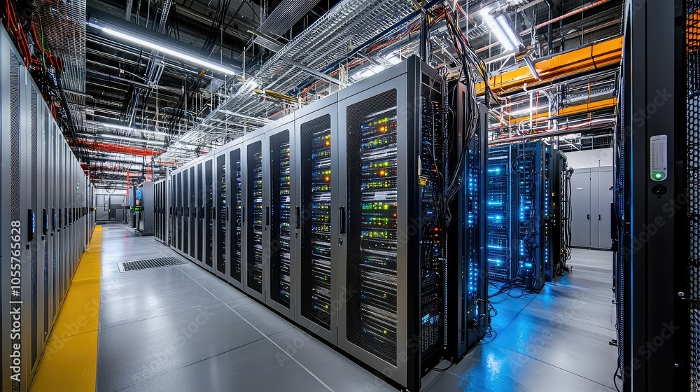 Poster large scale data center with dynamic server racks