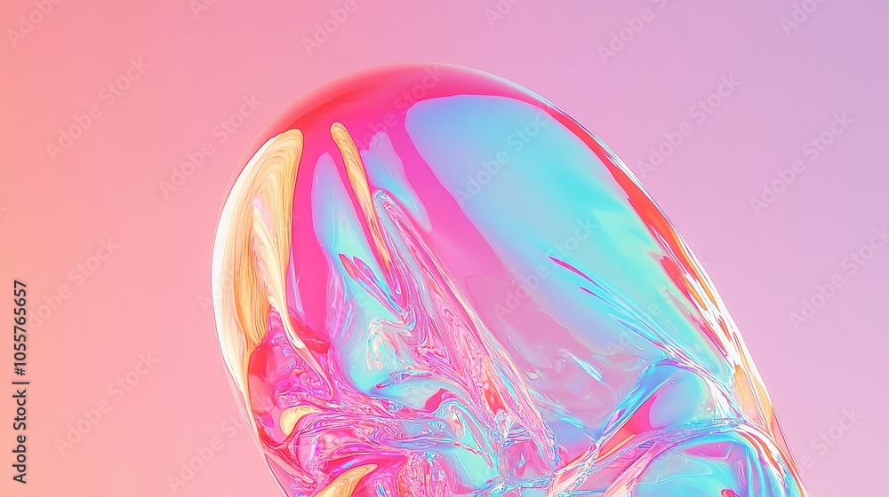 Poster iridescent looping abstract animation, dynamic colorful patterns, mesmerizing fluid movement, vibran