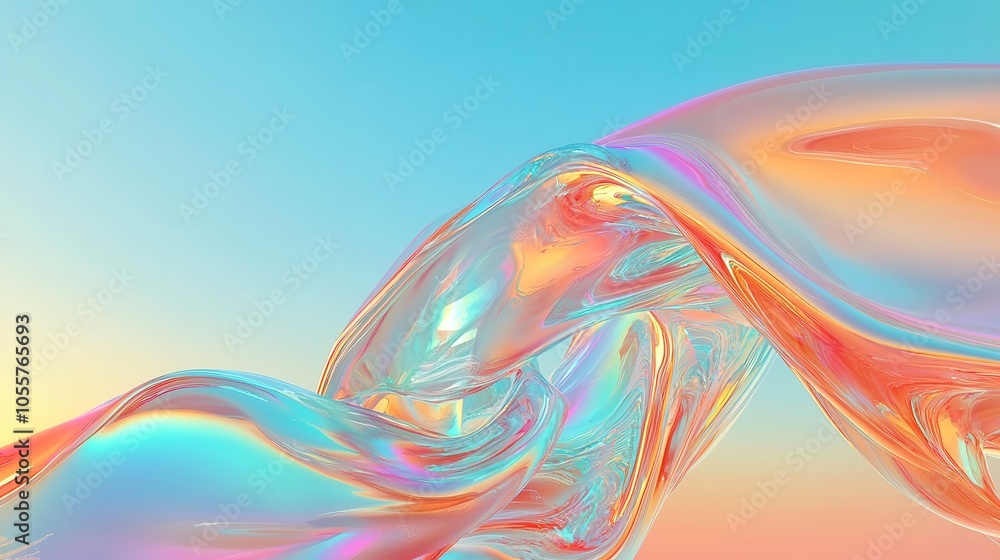 Poster iridescent looping abstract animation, vibrant colors swirling in a seamless motion, creating a mesm