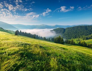 Obraz premium Amazing landscape of rural terrain with green pasture, lonely tree and dramatic sky.