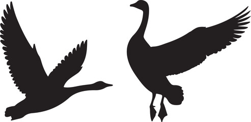 flying goose collection silhouette vector art illustration.