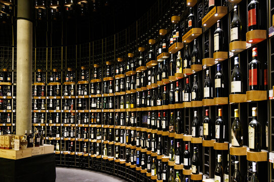Bordeaux, France - April 27, 2022: Shop interior of Wine muesum La Cite du Vin downtown city Bordeaux in Southwest of France
