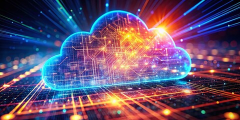 Obraz premium Cloud Computing Concept - Digital Data Processing and Connectivity in a Virtual World