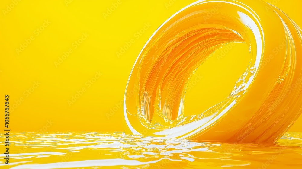 Poster vibrant yellow circles in a summer loop, dynamic rotating design featuring bright yellow backdrop an