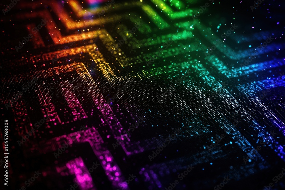 Poster colorful abstract texture of woven patterns with a sparkling rainbow effect