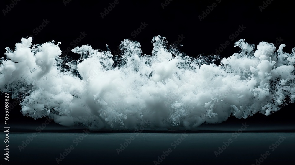 Poster dynamic white smoke billowing across a dark backdrop, creating an atmosphere of mystery and movement