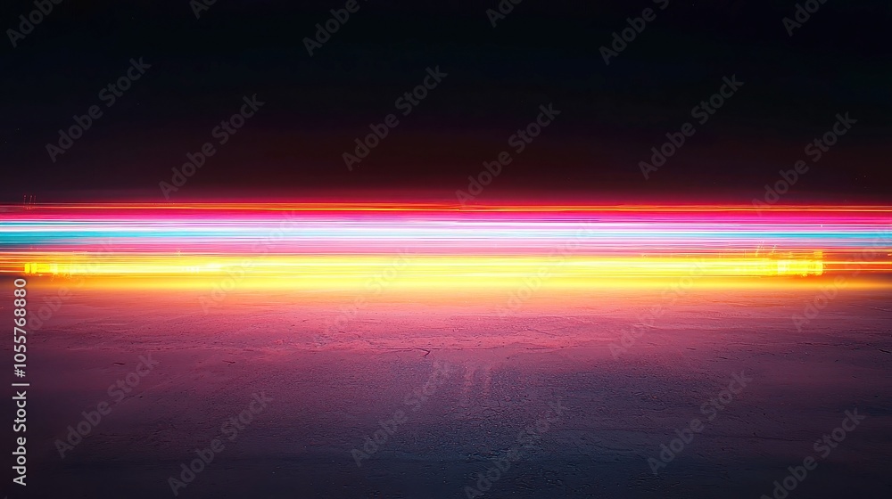 Poster vibrant violet and yellow glowing lights, an enchanting display of colors illuminating an open space