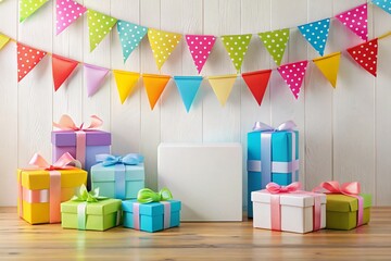 Colorful Birthday Celebration with Gift Boxes and Decorations for Special Occasions
