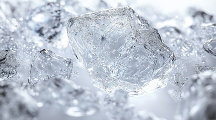 Obraz premium Close-up of clear ice cubes on a reflective surface.