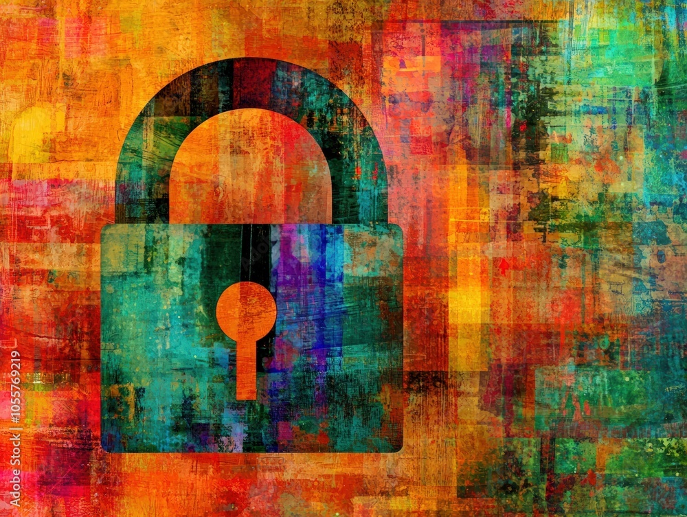 Poster colorful lock symbol on artistic background representing security and protection concepts