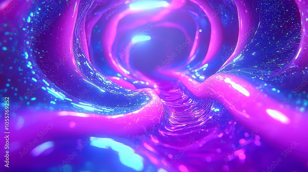 Poster colorful tunnel journey, immersive 3d animation of a spaceship navigating a vibrant field, teleporti