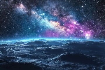 Fototapeta premium A beautiful night sky with a galaxy of stars and a large purple and blue cloud