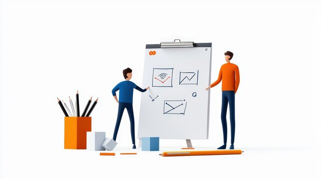 Teamwork strategy presentation, white isolate background