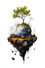 Tree growing on floating earth globe