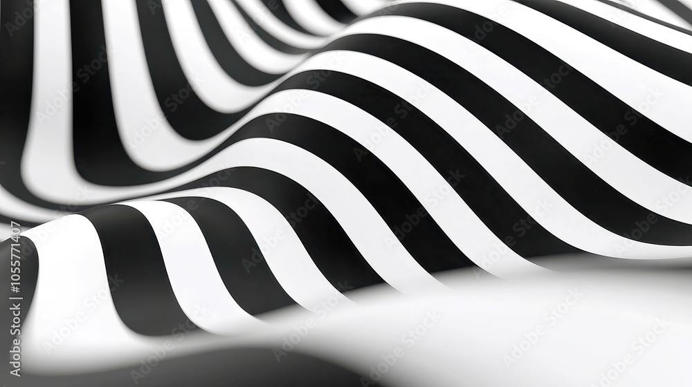 Poster monochrome abstract striped pattern, dynamic black and white lines creating a seamless loop, ideal f