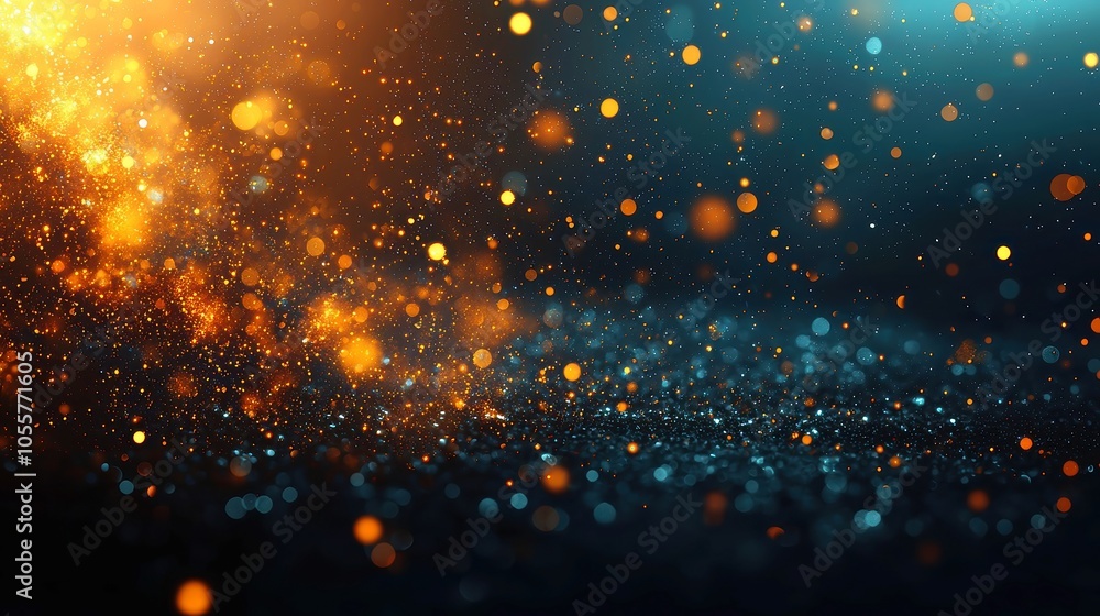 Poster glowing particle abstract, vibrant abstract background filled with luminous particles and soft bokeh