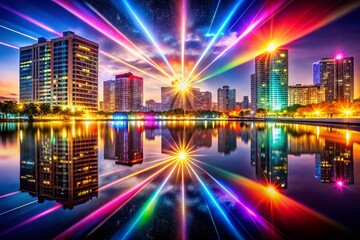 Fototapeta premium Colorful Lens Flare Animation Reflections in Night Photography for Captivating Visuals