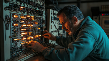 An IT specialist maintaining a legacy system with outdated software, using old codebases and working on complex integration challenges