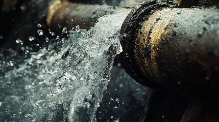 Broken pipe with water gushing out