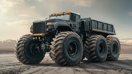 Fototapeta premium Mighty Truck with Large Wheels in Stunning Landscape