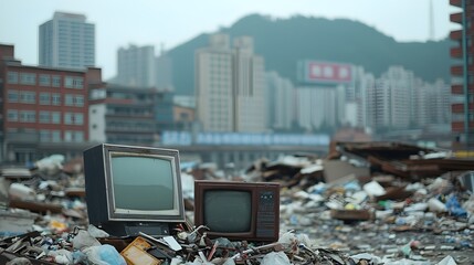 Urban Decay Mountains of Plastic Waste and Broken Appliances - A Stark Reminder of Environmental Negligence in Modern Cities