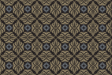 Oriental flora damask seamless pattern embroidery, art ornament print. Design for tile, carpet, cover, wallpaper, wrapping paper, fabric, clothing, bag, and decoration.