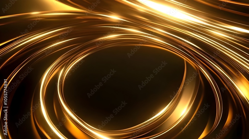 Poster luxurious metallic swirl with radiant glow and empty center for text
