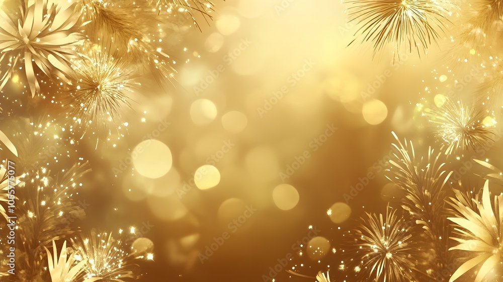 Poster mesmerizing golden fireworks display with bokeh backdrop for festive