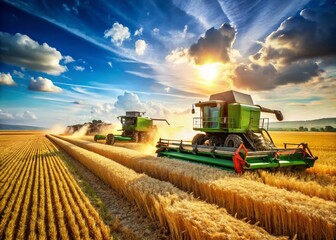 Obraz premium Combine Harvesters for Maximizing Crop Yields: Essential Tools in Modern Agriculture