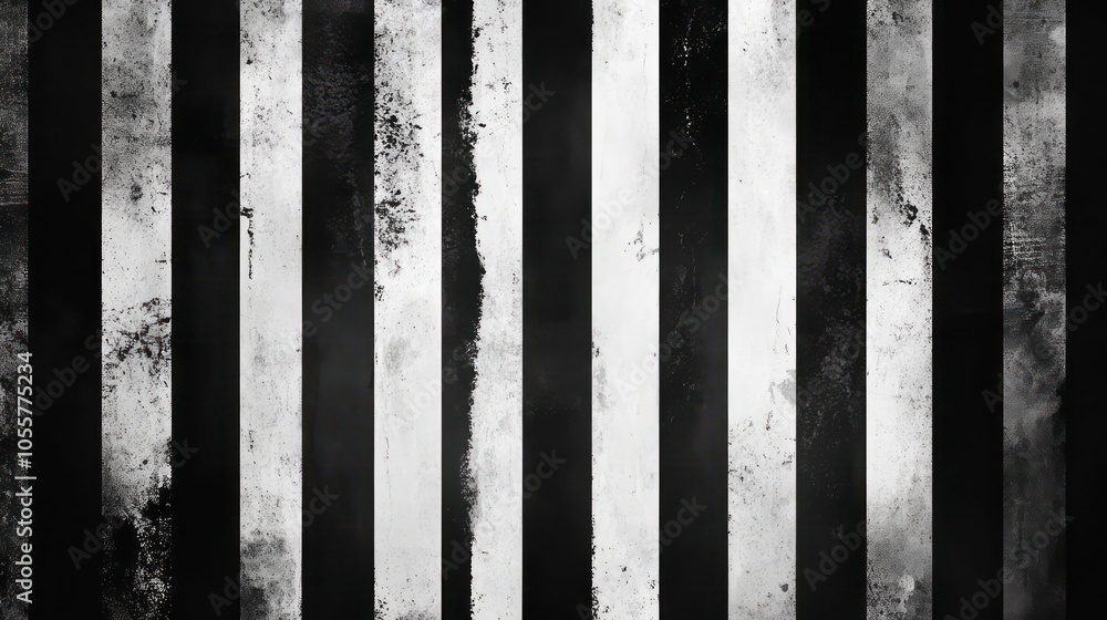 Poster a textured black and white striped background with a weathered appearance.