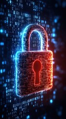 Digital Lock Icon on Binary Background Representing Cybersecurity and Data Protection Strategies