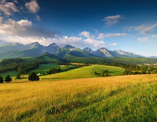 Obraz premium Dramatic sky looking at the High Tatras from Pass over Lapszanka. Lapszanka,