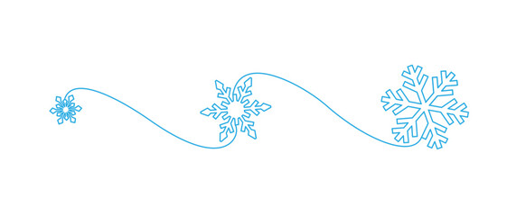 Continuous one line drawing. Winter Christmas holiday snowflake decoration. Vector illustration	