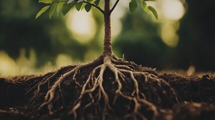Powerful Tree Roots and Branches Symbolizing Strong Foundations and Growth Leadership