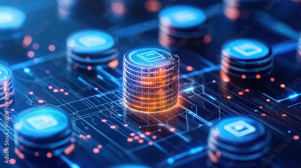 Poster digital currency visualization a high-tech perspective on cryptocurrency and blockchain technology
