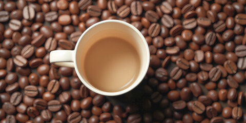 Fototapeta premium an empty glass stands on a pile of coffee beans top view