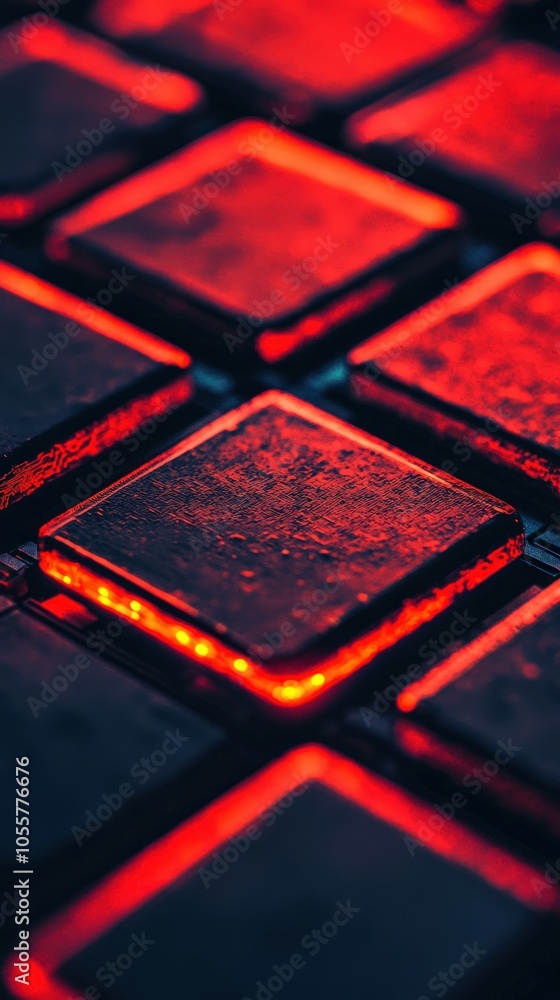 Aufkleber vibrant red tiles glowing in unique patterns and textures under light reflection