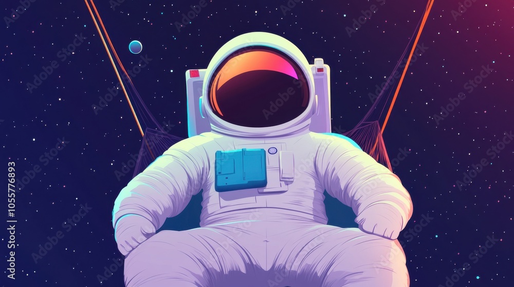 Poster cozy astronaut napping in a space hammock