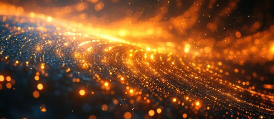 Fototapeta premium Abstract background with swirling golden lights and bokeh effect.