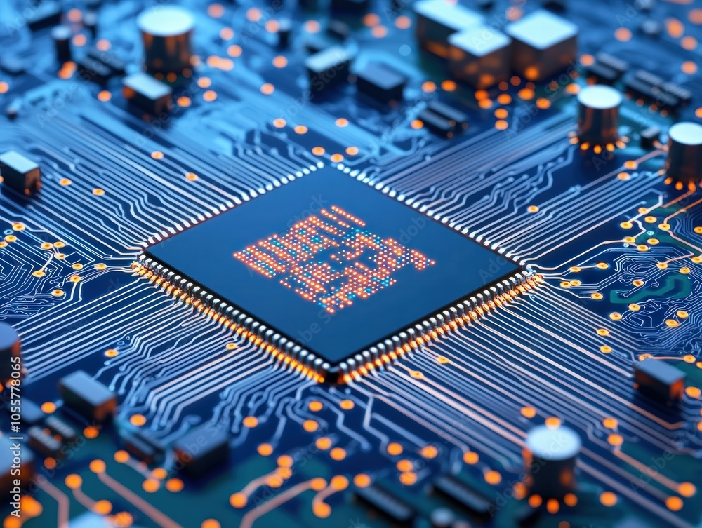 Poster exploring the intricacies of microchips and circuitry in modern technology advancements