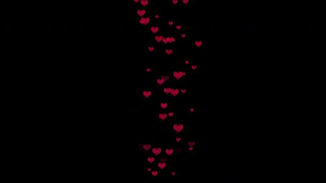 Column of drifting romantic red love hearts floating upwards with transparent alpha channel overlay [4K]