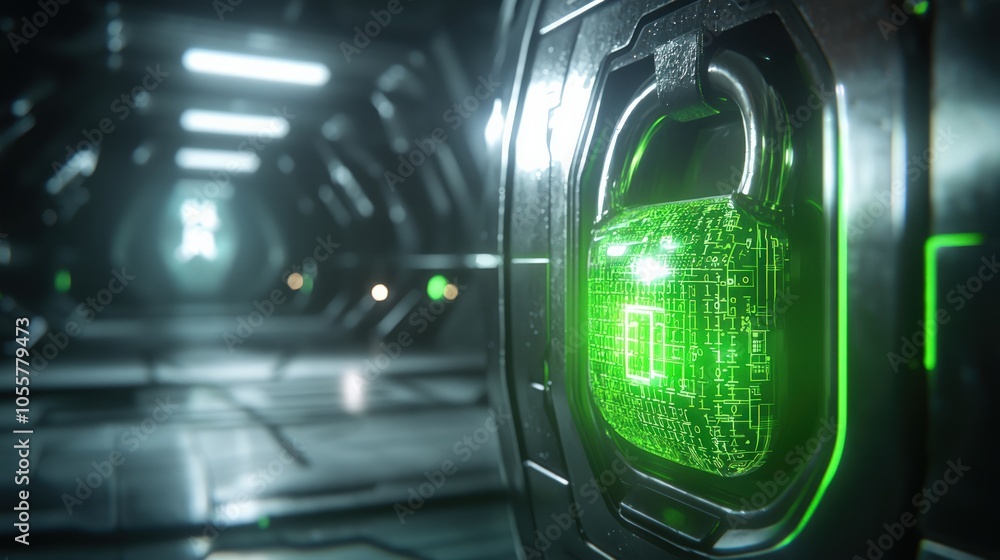 Poster futuristic digital lock representing advanced cybersecurity in a high-tech environment