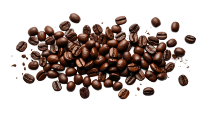 floating coffee beans isolate on transparency background PNG