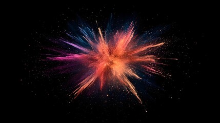 Vibrant Multicolored Firework Explosion Sparks on Black Background
