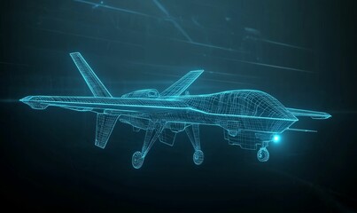 Wireframe drone on a dark blue background.