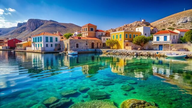 Crystal Clear Waters and Traditional Houses in Nimporio Village, Halki Island, Greece - A Stunning Seaside Escape