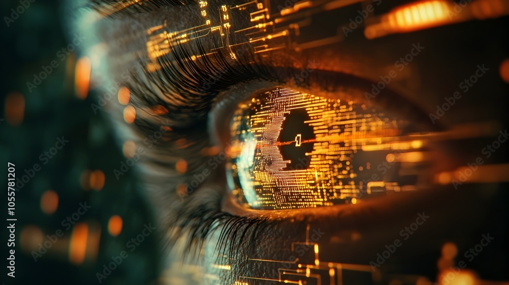Poster captivating digital eye with futuristic circuits and data streams