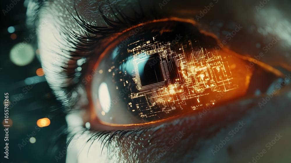 Poster captivating digital eye with futuristic circuits and data flows